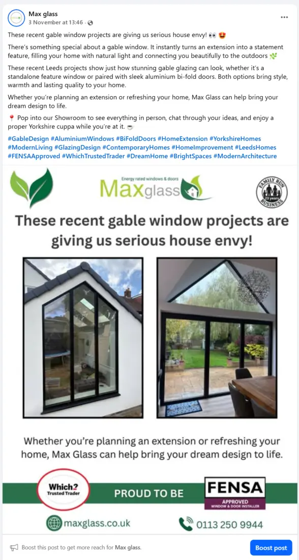 Project-led social content produced for Max Glass